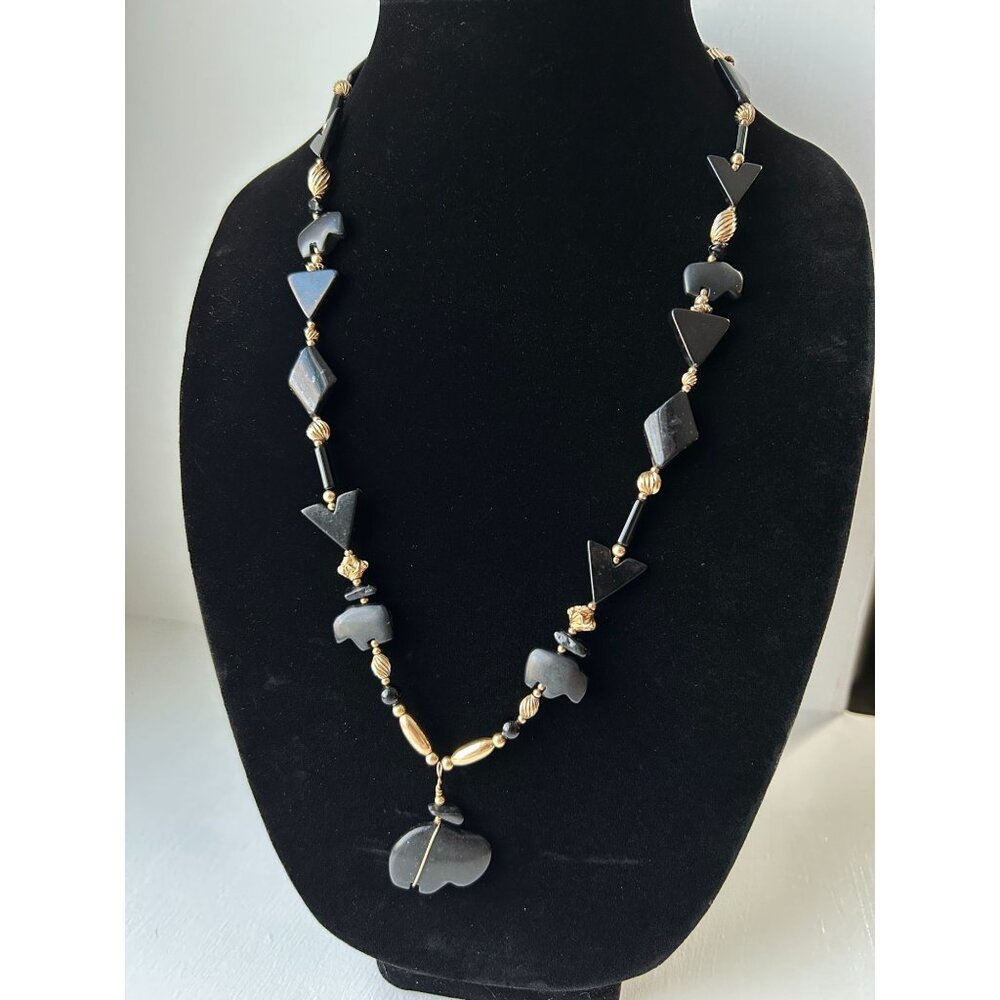 Black Onyx Necklace with 14/20k GF Buffalo Fetish Necklace